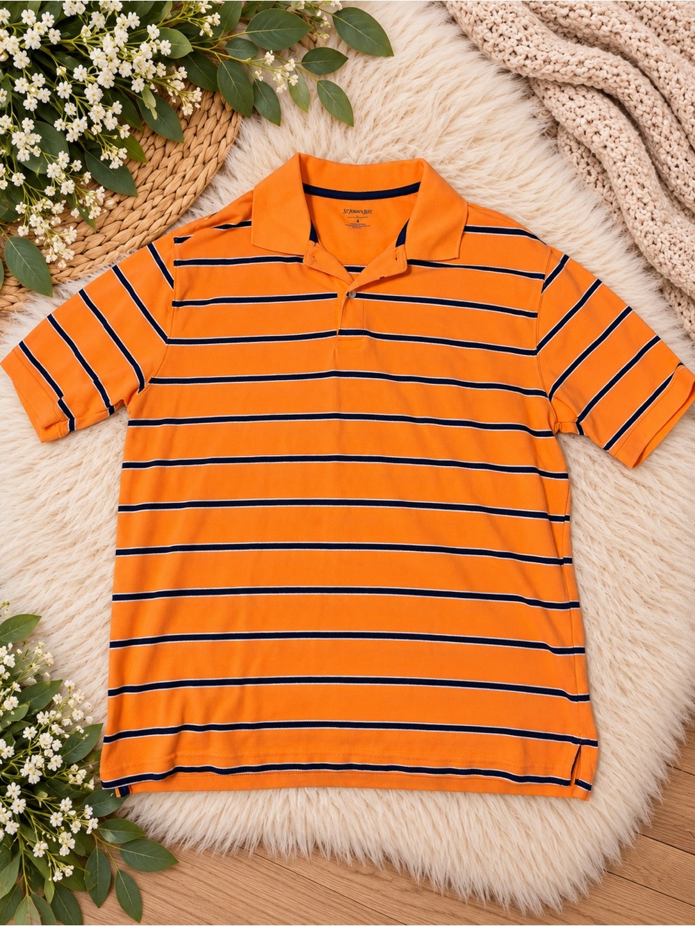 St. John's Bay Orange Polo with Navy Stripes